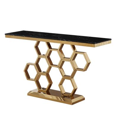 China (Other)Adjustable Gold Chromed Stainless Steel Base Artificial Marble Top Console Table For Living Room for sale