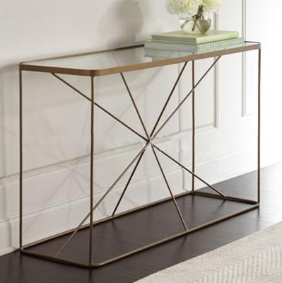 China Modern Simple Diamond Square Wire Glass Top Coffee Table (Other) Steel Console Table Adjustable Hallway Living Room for sale