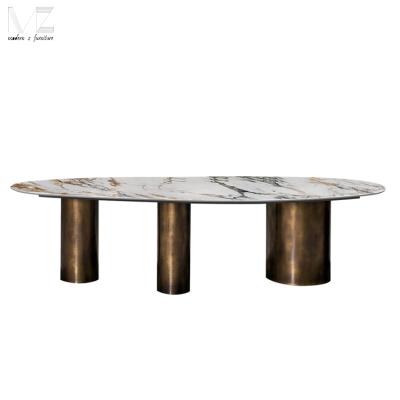 China Good Quality Closure Black Gloss Black Stainless Steel Stone Modern Sintered Dining Table For Dining Room for sale