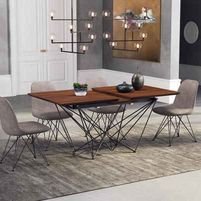 China Modern high quality plywood dining tables black metal base frame with modern wood veneer dining tables for sale