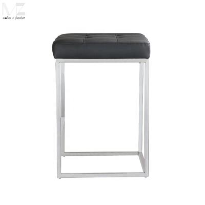 China Nordic Modern Style Bar Furniture Chrome Leather Bistros Square Bar Stool With Sliver Stainless Steel Base for sale