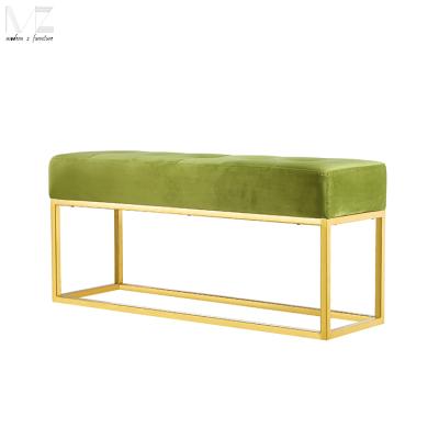 China Velvet Bench Modern Design Living Room Furniture Fabric Upholstered Barstool Hotel Rectangle Bench With Gold Stainless Steel Legs for sale