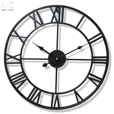 China Antique Modern Living Room Furniture Industrial Style Vintage Style Retro Roman Round Metal Quartz Wall Clock For Living Room Decoration for sale