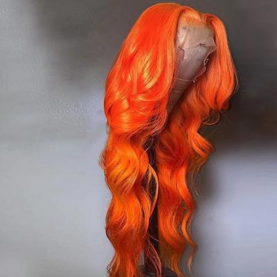 China Long Lasting Unprocessed Body Wave Wefted Hair Color Ginger Double Orange Hair Ginger Lace Front Human Hair Wig 30 Inches Unprocessed Virgin Hair for sale