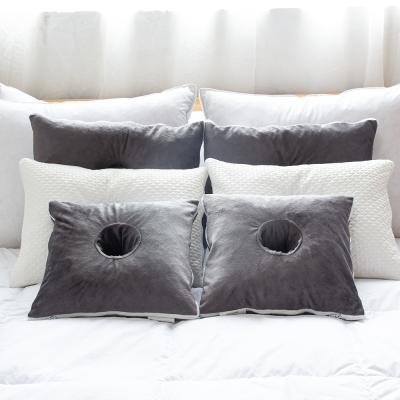 China Wholesale High Quality Customized Gray Head Cushion Pillow With Center Size Anti-pilling Hole for sale