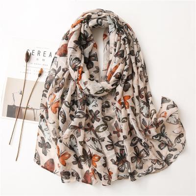 China Ethnic Soft Feeling All-match Style Ethnic Butterfly Printed Cotton Viscose Scarf Soft Retro Design Women Scarf for sale