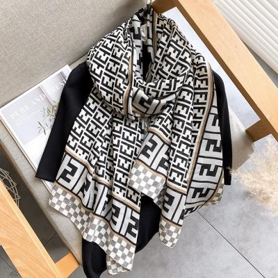 China Latest Feeling Soft Wholesale Letter Printed Scarf Hijabs High Quality High Quality Cotton Squishy Scarves For Women for sale