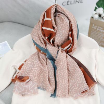 China 2021 New Feeling Soft Soft Geometric Flat Pattern Printed Scarf Brand Inspired Designer Style Shawl Cotton Feel Canvas Scarf for sale