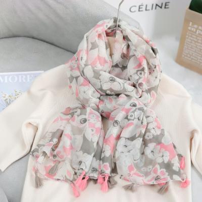 China Lily Printed Shawl Cotton Viscose Tassel Shawl INS Floral Warm Women Wholesale Soft Plain Soft Scarf Instant Headwrap Pashmina Pashmina for sale