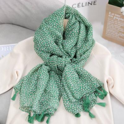 China Summer Shawl Cotton Tassel Scarf Soft Feeling Green Floral Print Squishy Women Fashion Lady Bawal Instant Hijabs Headwrap for sale