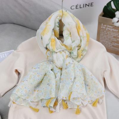 China Fashion Slim Viscous Headwrap Women Shawl Tassel Soft Soft Feeling Summer Cotton Pashmina Floral Multi Printed Neck Scarf for sale