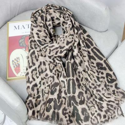 China European Classic Soft Feeling Leopard Gold Foil Printed Scarf Twill Cotton Wide Shawl Multi Use Headwrap Neckscarf for sale