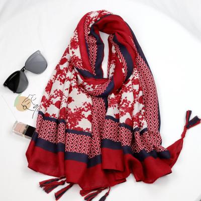 China High quality soft soft feeling zebra printed scarf cotton and twill cotton canvas scarf with tassel for sale