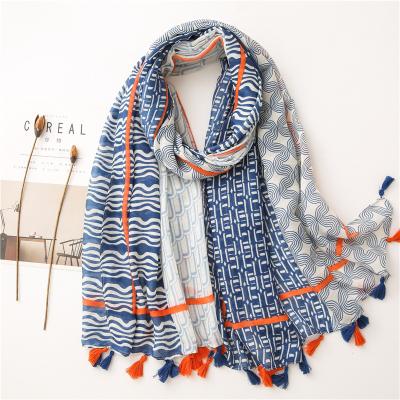 China Hot Selling Soft Soft Feeling Floral Star Printed Instant Squishy Tassel Shawl Women Thin Soft Cotton Scarf Hijabs for sale