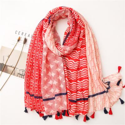 China Hot Selling Soft Soft Feeling Floral Star Printed Instant Squishy Tassel Shawl Women Thin Soft Cotton Scarf Hijabs for sale