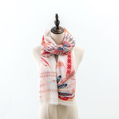 China Hot Sale Fashionable Unique Hot Feather Printing Shawl Scarf Women Golden Printing Scarf Keep Warm Cotton Scarf for sale