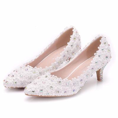 China Flat Wedding Shoes For Ladies Girl Women Lace Up Material 5cm Low Heels Plus Size Sexy Shoes for sale