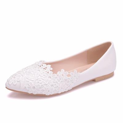 China New Design Sexy Women Shoes Flat Plus Size Flat Heels Lace Up Material Pointed Toe Pumps Wedding Shoes for sale