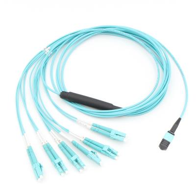 China Multimode PVC/LSZH 8/12-fiber MTP MPO-LC Om3 Om4 breakout fiber patch cord for sale