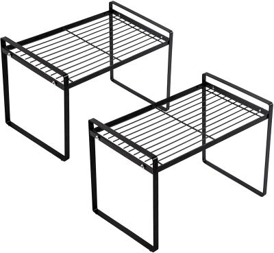 China Stackable Organizer 2 Pack Cabinet Shelf Counter Rack Living Room Kitchen Bathroom Storage Pantry Office for sale