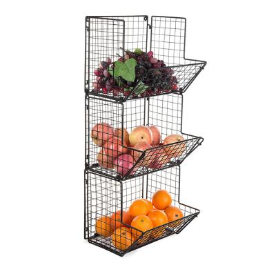 China Kitchen Wall Mount Punch Wall Metal Decor Multifunctional Fruit Storage Shelf Viable Laundry Basket for sale