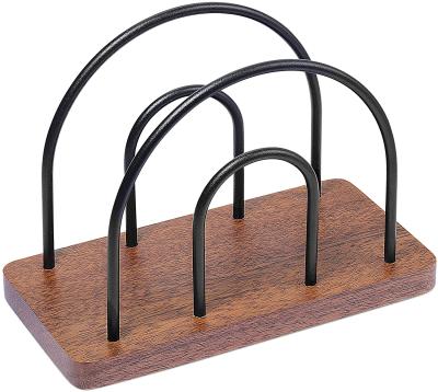 China Classic Minimalist Amazon Hot Sale Table Decor Matte Black Metal Wire $&Wooden Napkin Holder Home Decor For Kitchen Restaurant for sale