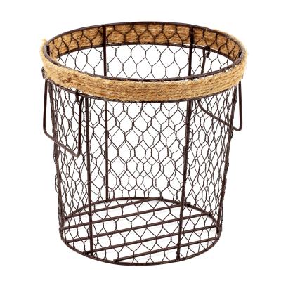 China Wholesale Viable Metal Iron Chicken Mesh Basket Wire Storage With Jute Wrapped Top for sale