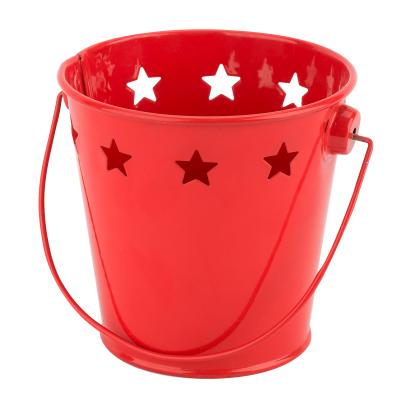 China Viable Wholesale National Day Decorations Red American Mini Metal Desk Organizer Bucket Star Cutout for sale