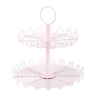 China Wholesale Disposable Valentine's Day Pink Round 2 Layer Wire Wedding Cupcake Fruit Stand Metal Cake Stand For Wedding Party for sale