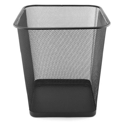 China Sustainable Home Office Suppliers Black Cheap Square Metal Wire Mesh Trash Can Waste Paper Basket for sale