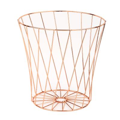 China Sustainable Hot Selling Rose Gold Metal Storage Wire Copper Waste Basket For Home Office for sale