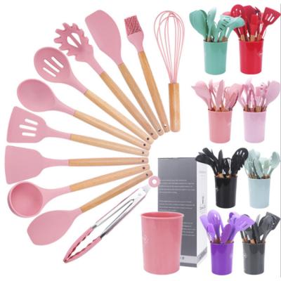 China Viable Spatula Spoon Kitchen Gadgets Utensils Set 12pcs Kitchen Cookware Set With Holder Silicone Kitchenware Sets for sale