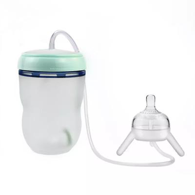 China BPA Free Baby Bottle Long Straw Hands Free NO BAP Multi Functional Baby Milk Bottle Children Cup Silicone Feeding Bottle for sale