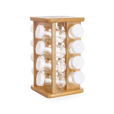 China 16 Jars Plant Supply Home Kitchen Tabletop Sustainable Storage 4 Tier Bamboo Rotating Spice Rack for sale