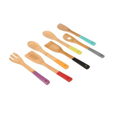 China Sustainable Hot Sale Household Goods Appliances Colorful Cooking Tool Wooden Utensils Set For Kitchen for sale