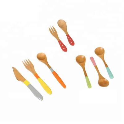 China Viable Custom Wooden Soup Cutlery Tableware Dessert Spoon Feeding Utensils and Forkware Bamboo Fork Spoon Knife Set for sale