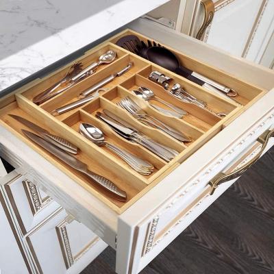 China Viable Expandable Shelf Storage Tray For Space Saving Bamboo Rack Multifunctional Kitchen Organizer for sale