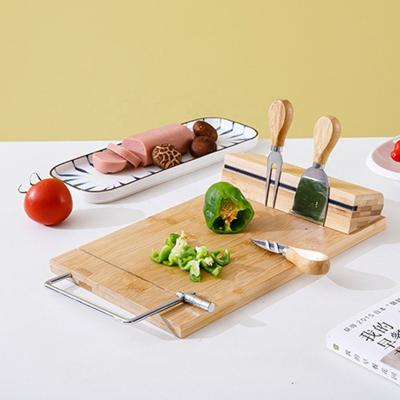 China Viable Wholesale Premium Bread Cheese Plater Cutting Board Nordic Wooden Bamboo Tray and Knife Fork Steel Cutlery Set with Cutter for sale