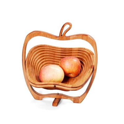 China New Products Sustainable Hot Apple Shape Spiral-Cut Folding Bamboo Wooden Fruit Basket for sale