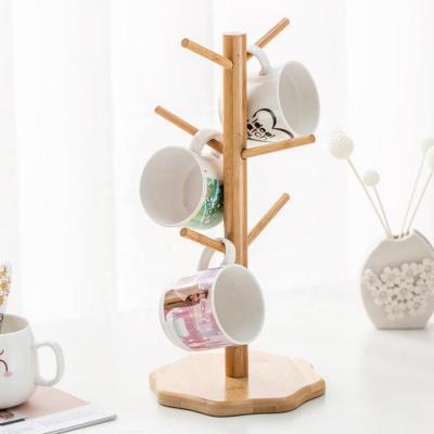 China High Quality Viable Bamboo Kitchen Tea Cup Holder Tree Coffee Mugs Drain Rack Cup Storage Holder Rack With 6 Hooks for sale