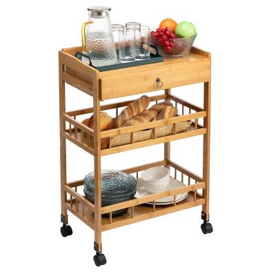 China Hot Sale 3 Tier Vegetable Storage Serving Organizer Bamboo Wooden Cart Bamboo Cart Kitchen for sale