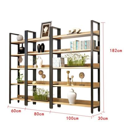 China Simple Modern Antique Modern Shelves Vintage Kids Furniture Living Room Metal Shelf Industrial Wooden Bookcase for sale