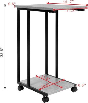 China Adjustable (Height) End Table for Coffee, Laptop, Tablet, Mobile, Table with Rolling Casters and Steel Frame, Industrial Side Table for sale