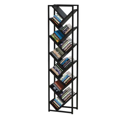 China Diagonal (Height) Adjustable Home Furniture Asymmetrical Bookcase Design Shelf, 10-Tier Modern Wood and Metal Tree Shaped Shelf for sale