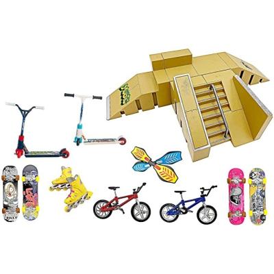 China Amazon Plastic Mini Finger Skateboard Skate Park Kit Finger Skateboards Swing Board Mini Finger Toys Bike for sale