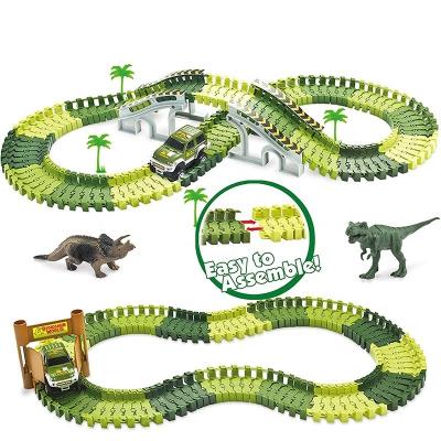 China Slot Toy Amazon Simulation Track Toy Set Dinosaur Toys 142 Pcs Car Flexible Racing Tracks for sale