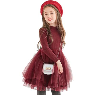 China Burgundy Color Baby Warm Tutu Girls Winter Cozy Dress Breathable Sweater Dresses for sale