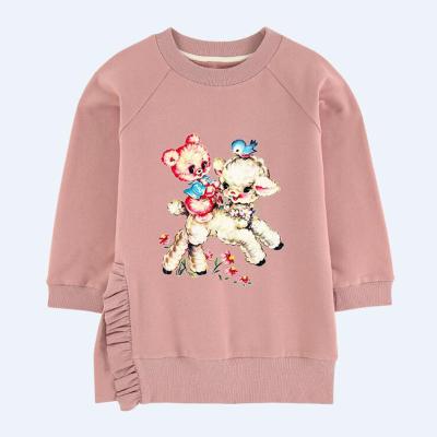 China Anti-pilling ruffles split edge 100% cotton crewneck sweatshirt for little girls for sale