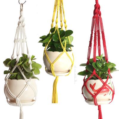 China Country Hand - Woven 100% Cotton Lanyard Flowerpot Garden Hanging Rope Green Plant Basket Home Decor for sale