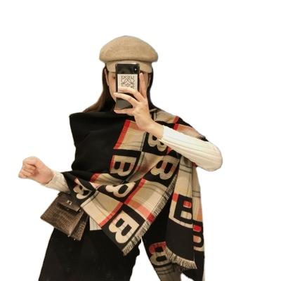 China Winter Warm New Trend Anti-pilling Faux Cashmere Women's Scarf Alphabet Scarf Dual-Use Cashmere Shawl Scarves for sale